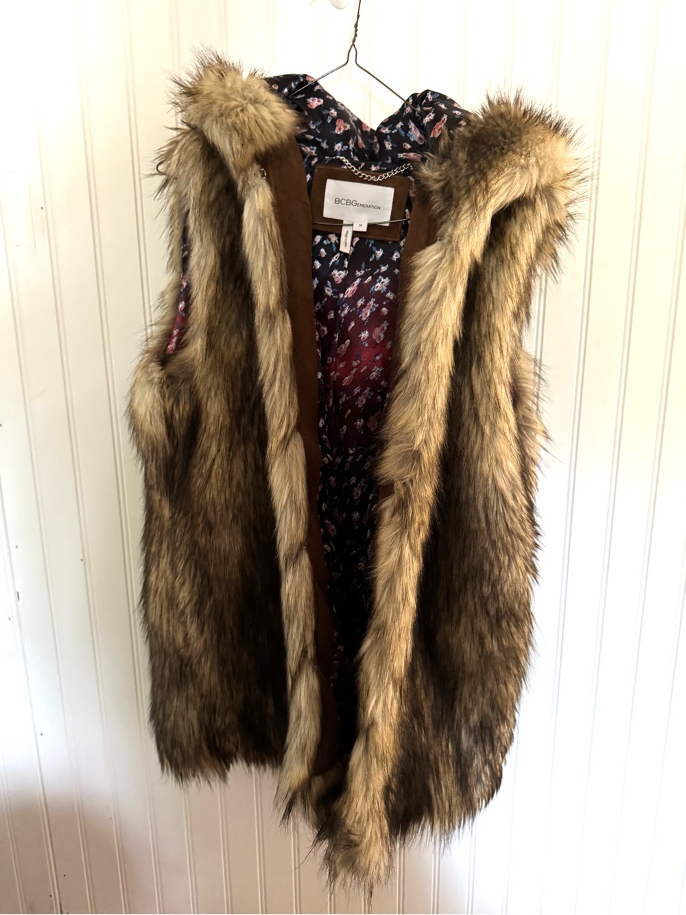 BCBGeneration Faux Fur Hooded Vest in Brown Tones women’s medium